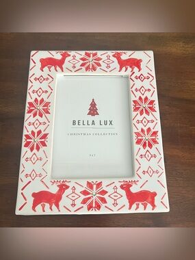 Bella Lux 5x7 Reindeer Snowflake Nordic Ceramic Christmas Frame 8x10 total